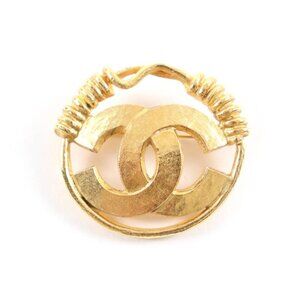 Chanel Vintage CC Logo Coil Brooch Gold